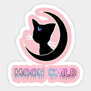 Moon Child Black Cat Galaxy Aesthetic Witchy Wiccan Pastel Gothic Boho Hipster Sticker